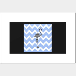 Flamingo  - abstract geometric pattern - blue and white. Posters and Art